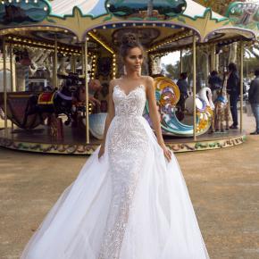 2 in 1 Vestido De Noiva Heavy Beaded Detachable Train Illusion Bodice Bridal Gowns 