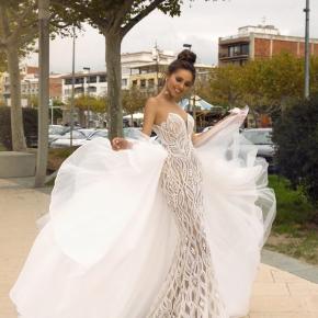 Vestido De Noiva Heavy Beaded 2 in 1 Detachable Train Mermaid Illusion Bodice Wedding Dress