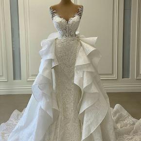 Two Pieces Illusion Bodice Wedding Dress with Removable Overskirt 
