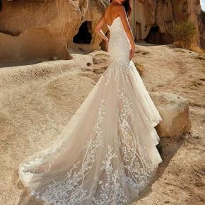 Strapless Sweetheart Fit and Flare Designer Lace Bridal Dress